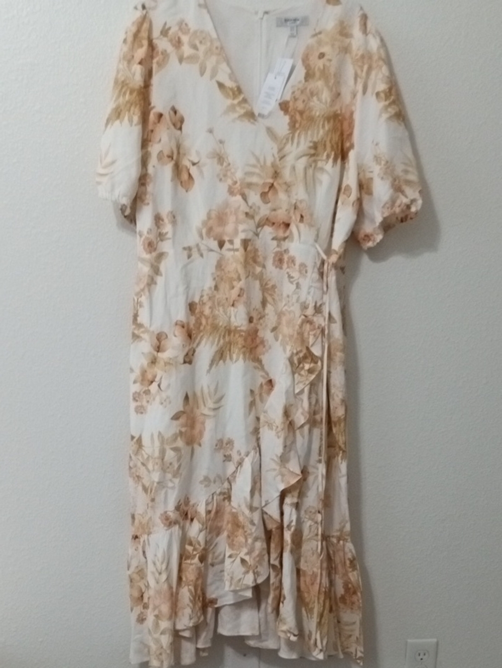 Ever New Floral Wrap Midi Dress in Cream and Tan